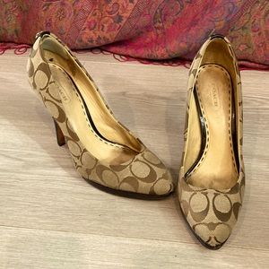 Coach heels with iconic coach logo pattern